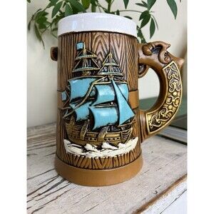 Vintage Nautical Clipper Ship Schooner Beer Drinking Stein / Coffee Mug Japan